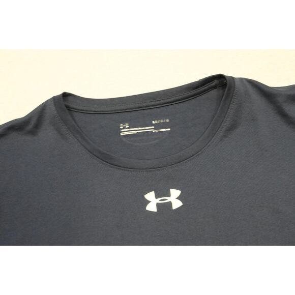 Under Armour Gym Shirt HeatGear Dark Blue Short Sleeve Athletic Mens Large - Picture 6 of 8
